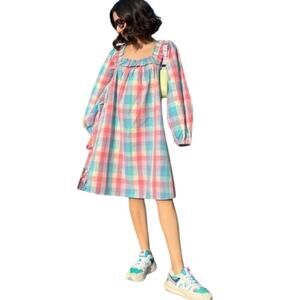 Ophelia & Indigo April Dress in Pastel Check - 100% Cotton - Size M - NWT